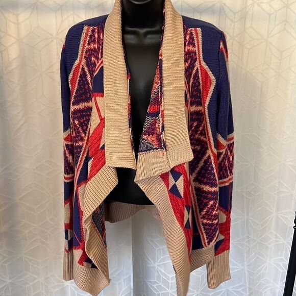 Self Esteem Aztec Tribal Western Asymmetrical Open Cardigan - Picture 1 of 5